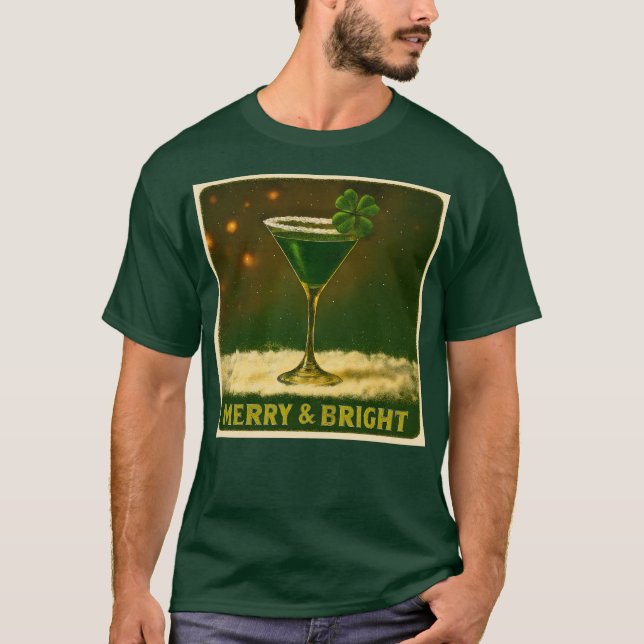 Camiseta Retro 50s 4 Leaf Clover Irish Christmas Martini (Anverso)