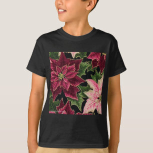 Camiseta Retro 50s Flor de Nochebuena Burgundy Rosa