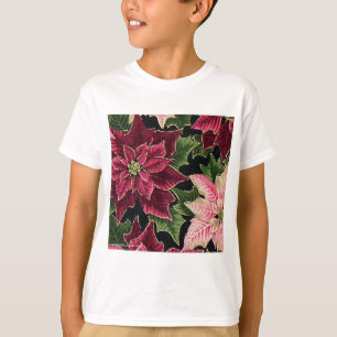 Camiseta Retro 50s Flor de Nochebuena Burgundy Rosa