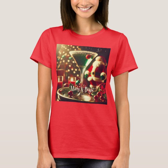Camiseta Retro 50s Santa Christmas Green Martini (Anverso)
