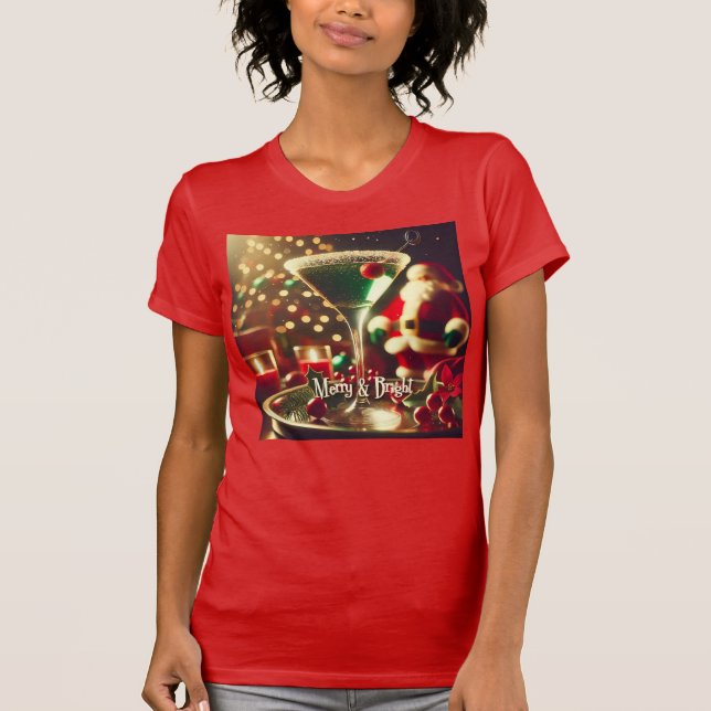 Camiseta Retro 50s Santa Christmas Green Martini (Anverso)