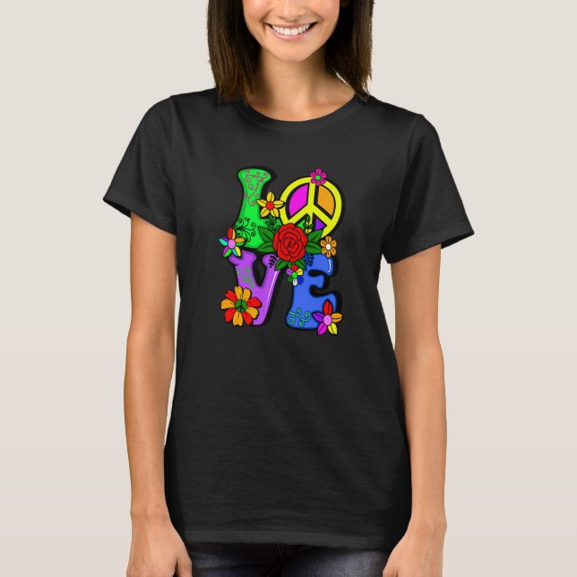 Camiseta Retro 60's 70's Flower Power Hippy Groovy Love Pea (Anverso)