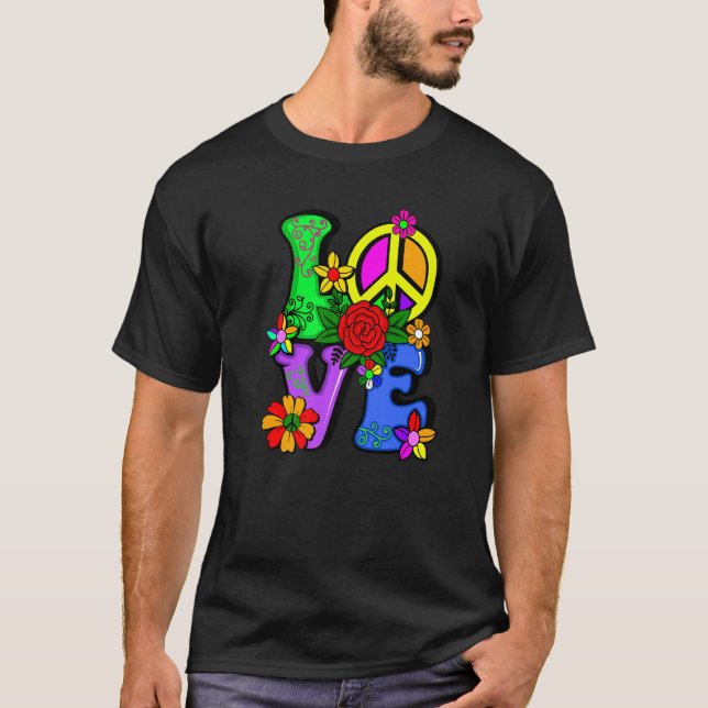 Camiseta Retro 60's 70's Flower Power Hippy Groovy Love Pea (Anverso)