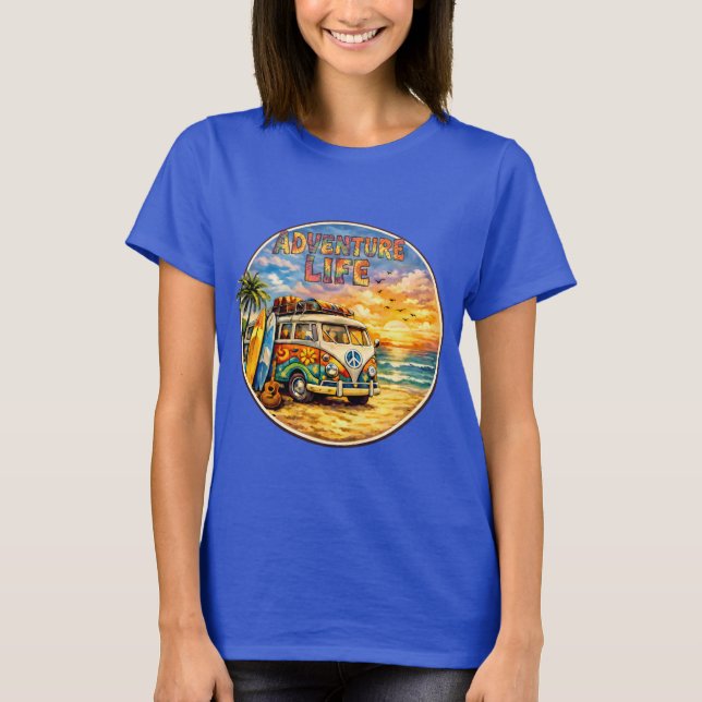 Camiseta Retro 60s Hippie Beach Sunset | Adventure Van Life (Anverso)