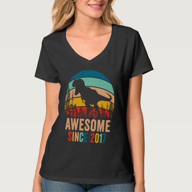 Camiseta Retro 6th Bday Dinosaur T Rex Boys Awesome Since 2 (Anverso)