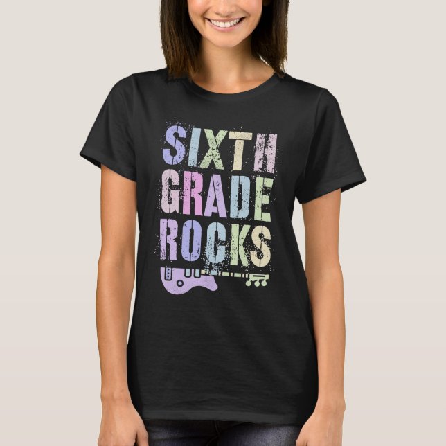 Camiseta Retro 6th GRADE ROCKS Teacher Rockstar Squad Sixth (Anverso)