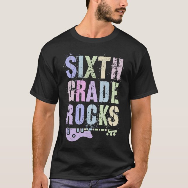 Camiseta Retro 6th GRADE ROCKS Teacher Rockstar Squad Sixth (Anverso)