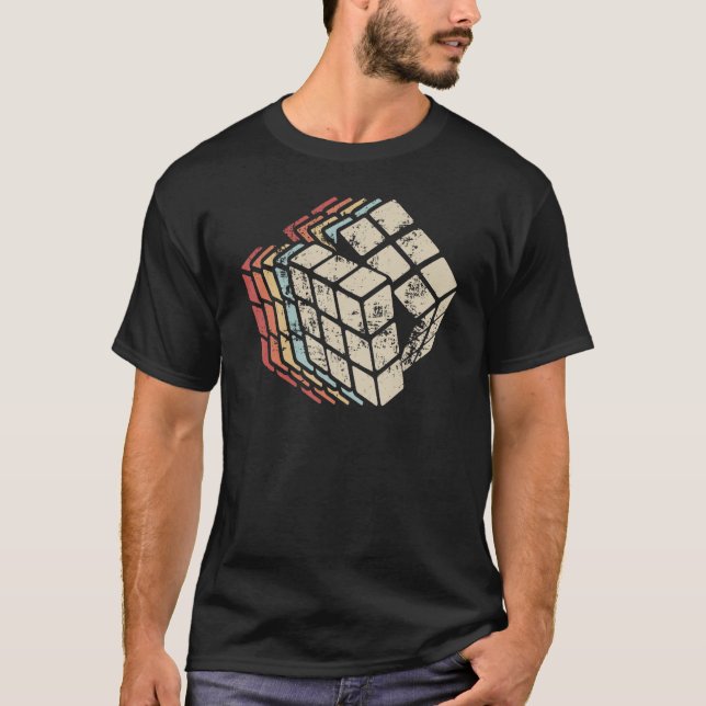 Camiseta Retro 70s 80s Cuber Speed Cubing Math Puzzle Hombr (Anverso)