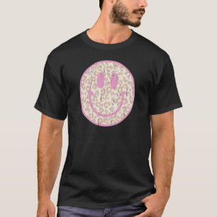 Camiseta Retro 70s 80s Face Happy Face Pink Leopard Smile