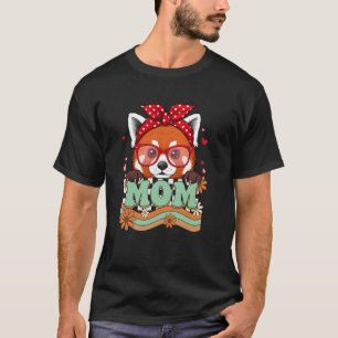 Camiseta Retro 70s Floral Panda Rojo Mamá Abuela Día de la