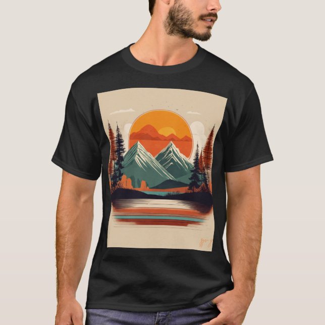 Camiseta Retro 70s Sunset Mountain Canvas | Vintage Nature (Anverso)