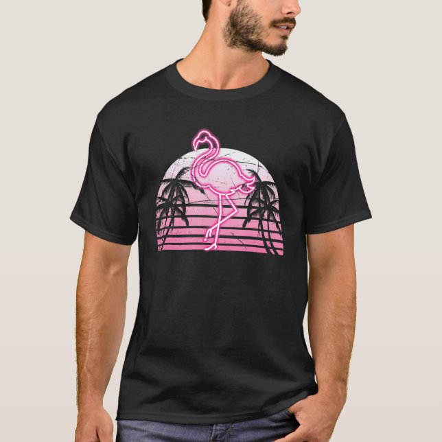 Camiseta Retro 80 Vaporwave Exótico Bird Animal Lover Pink (Anverso)