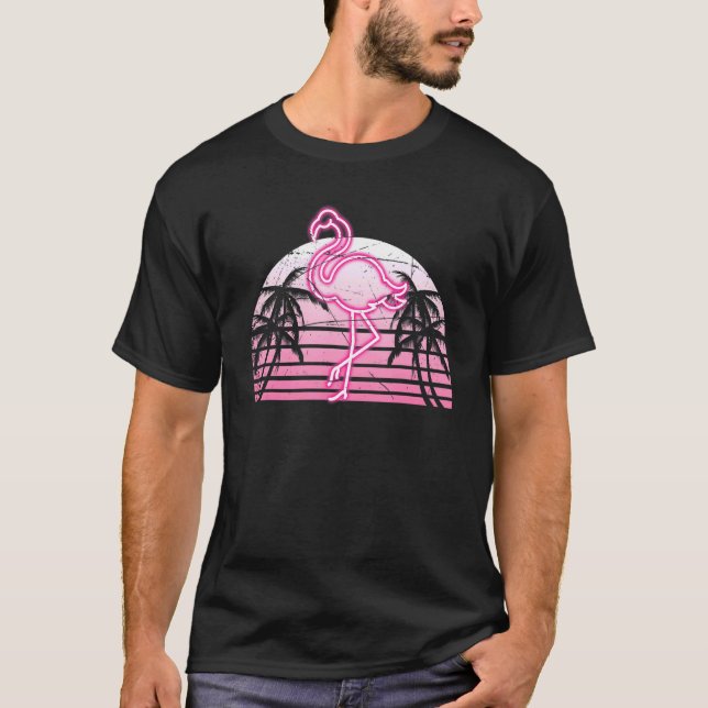 Camiseta Retro 80 Vaporwave Exótico Bird Animal Lover Pink (Anverso)