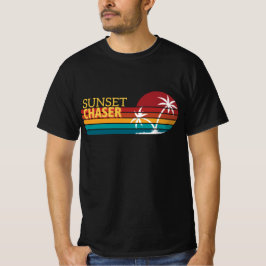 Camiseta Retro 80s Cazador de Atardecer Palmeras Tropicales