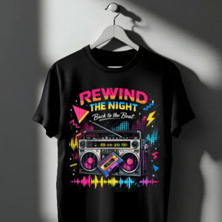 Camiseta Retro 80s Rewind The Night Boombox Music