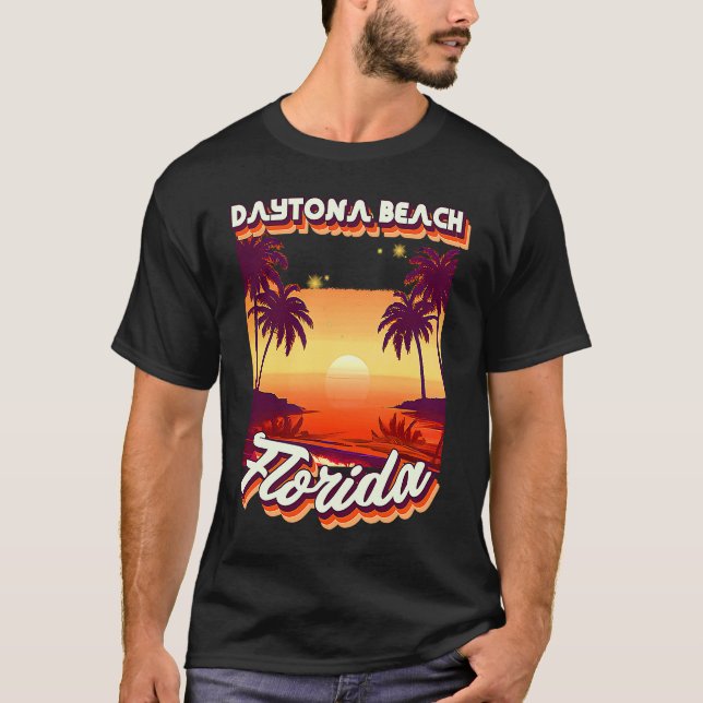 Camiseta Retro 80's Style Daytona Beach Florida Palm Tree S (Anverso)