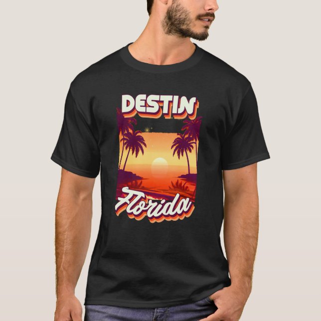 Camiseta Retro 80's Style Destin Florida Palm Tree Surf (Anverso)