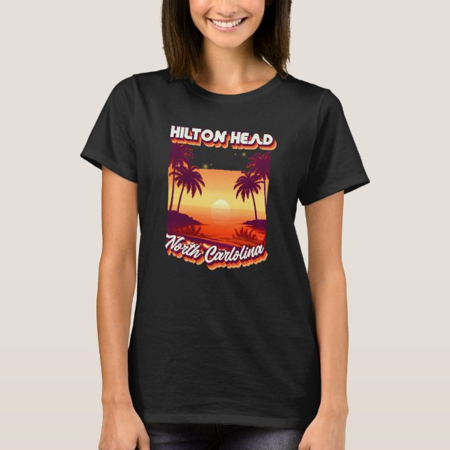 Camiseta Retro 80's Style Hilton Head North Carolina Palm T (Anverso)