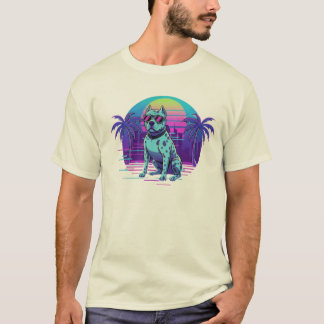 Camiseta Retro 80s Synthwave Perro Guay con Gafas 