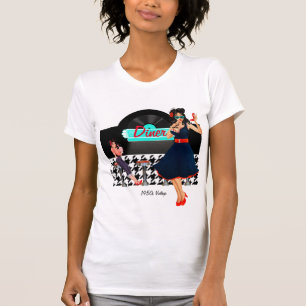 Camiseta Retro a cuadros en blanco y negro de Diner de los 