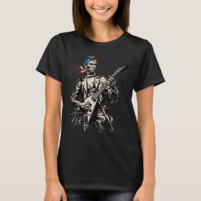 Camiseta Retro Abraham Lincoln tocando guitarra Rock Roll (Anverso)