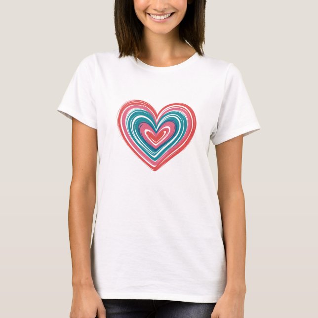 Camiseta Retro Abstract Brushstroke Heart Teal and Pink (Anverso)