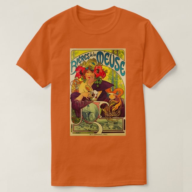 Camiseta retro ad Bieres de la Meuse Alphonse Mucha (Diseño del anverso)