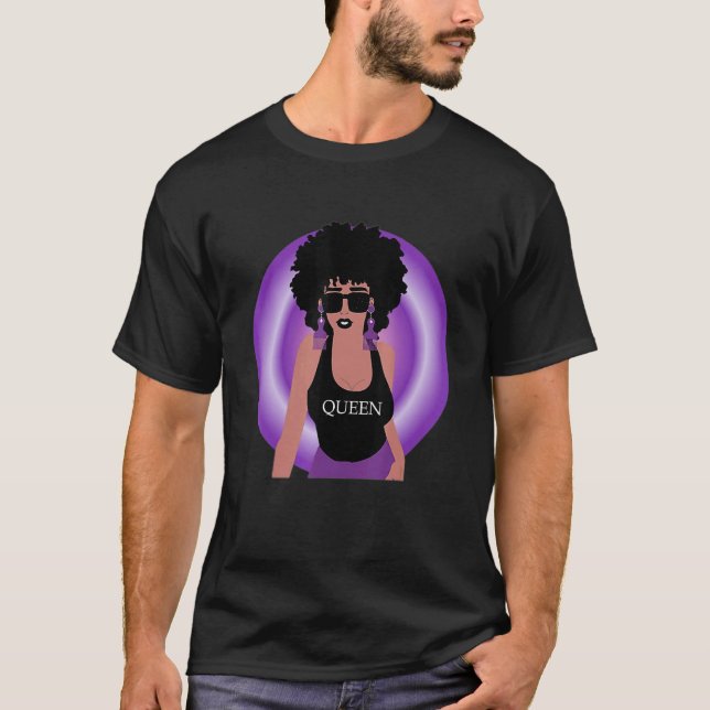 Camiseta Retro Afro Curly Hair Queen Melanin Orgullo Púrpur (Anverso)