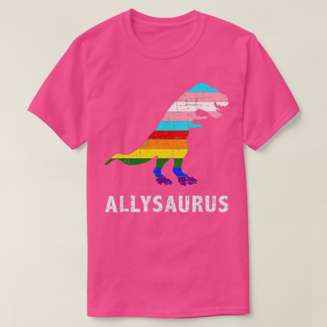 Camiseta Retro Allysaurus Dinosaur Rainbow LGBT Trans Gay L (Diseño del anverso)