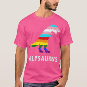 Camiseta Retro Allysaurus Dinosaur Rainbow LGBT Trans Gay L