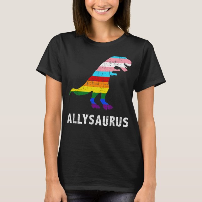 Camiseta Retro Allysaurus Dinosaur Rainbow LGBT Trans Gay L (Anverso)