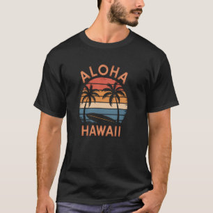 Camiseta Retro Aloha Hawaiian Island Palm Surfboard Surf