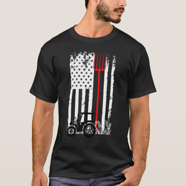 Camiseta Retro American Flag Tractor Men Women Tractor Farm (Anverso)