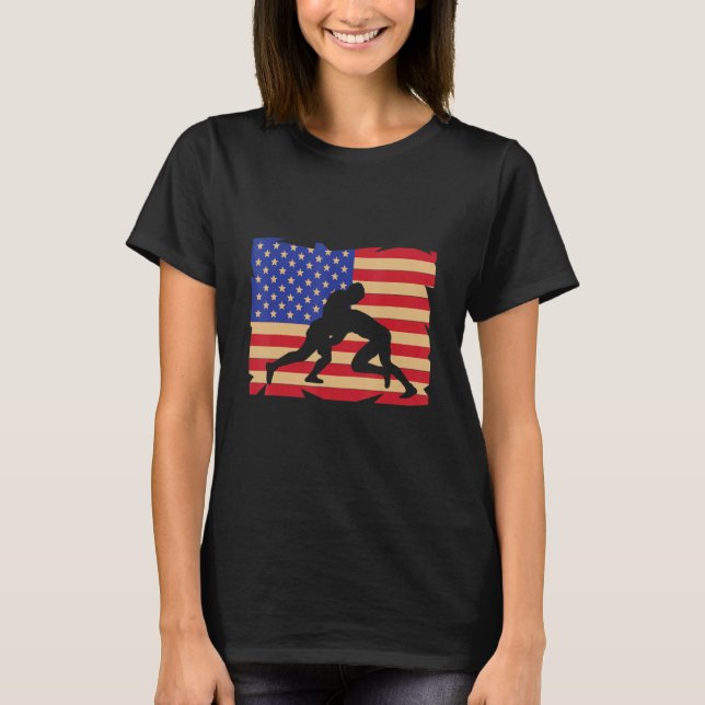 Camiseta Retro American Flag Wrestling Wrestler Wrestling (Anverso)