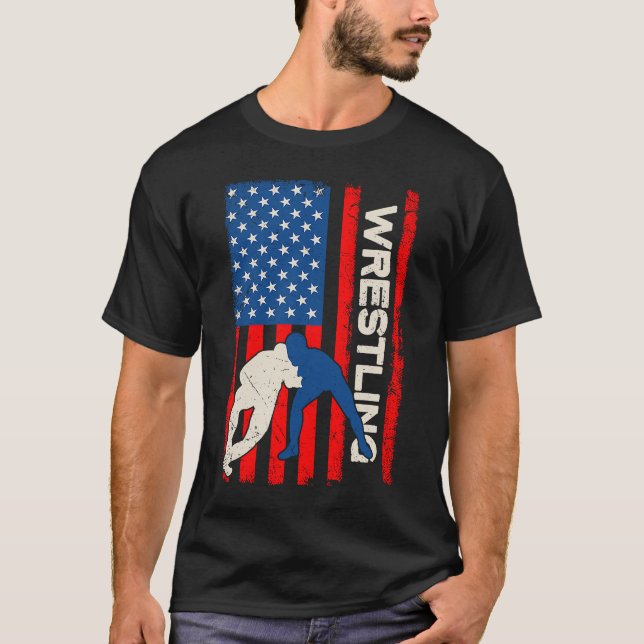 Camiseta Retro American Patriotic Wrestling Apparel US Flag (Anverso)