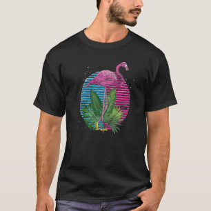 Camiseta Retro Animal Tropical Exótico Pájaro Flamingo Rosa