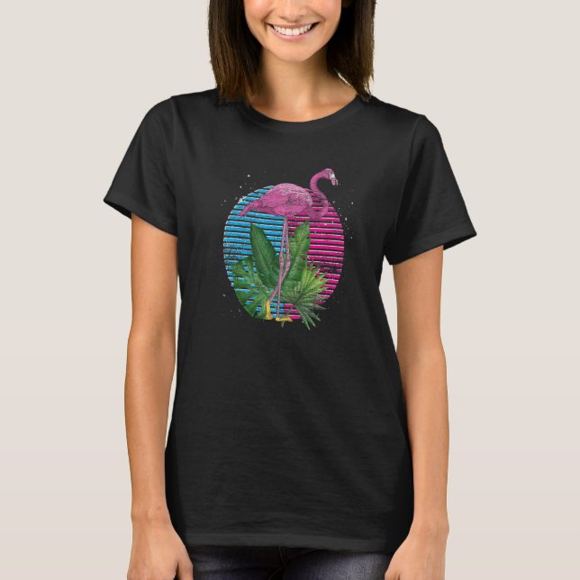 Camiseta Retro Animal Tropical Exótico Pájaro Flamingo Rosa (Anverso)