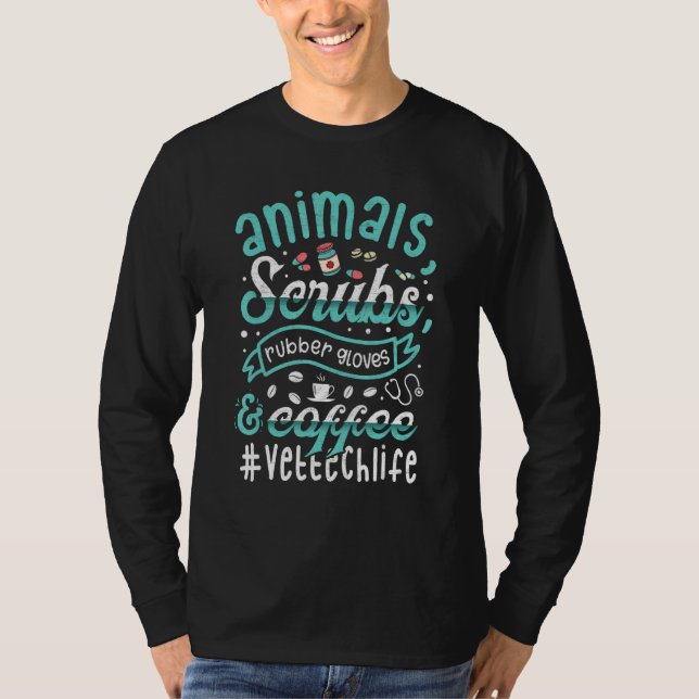 Camiseta Retro Animals Scrubs Rubber Gloves And Coffee Vet  (Anverso)