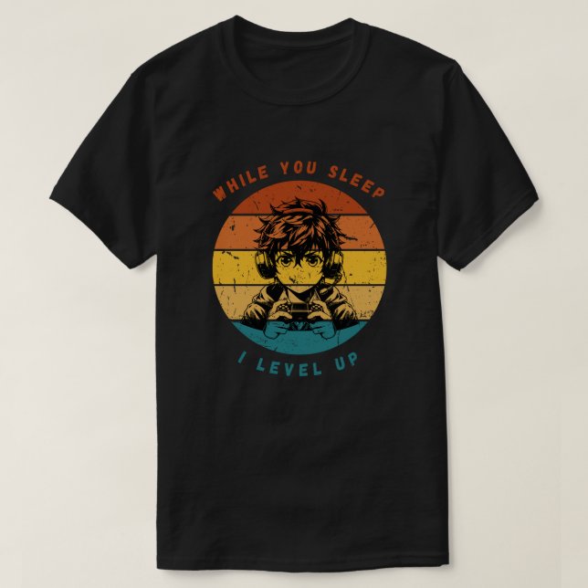 Camiseta Retro Anime Gamer "I Level Up" Tee (Diseño del anverso)