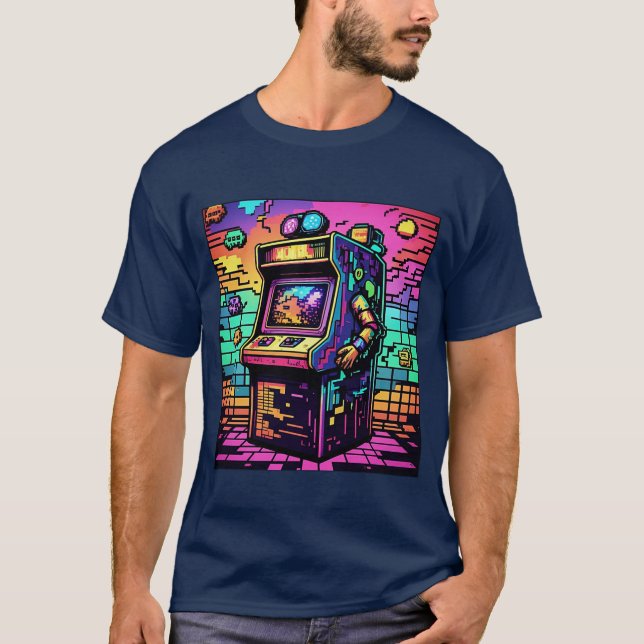 Camiseta Retro Arcade Gamer T-Shirt 80 Neon Aesthetic Px (Anverso)