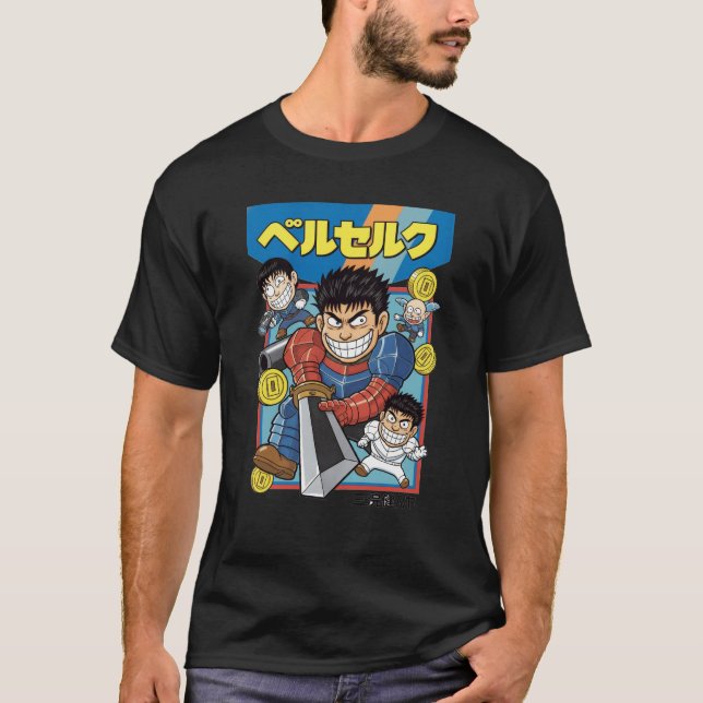 Camiseta Retro Armored Swordsman – Classic Manga Game Style (Anverso)