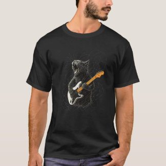 Camiseta Retro Artistic Funny Cat Playing Rock Music Classi