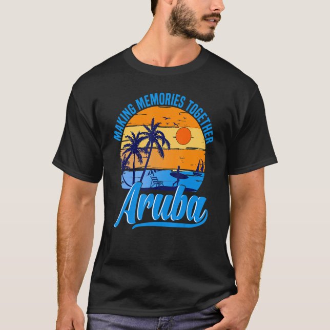 Camiseta Retro Aruba Caribe Palm Tree Beach vacaciones de v (Anverso)