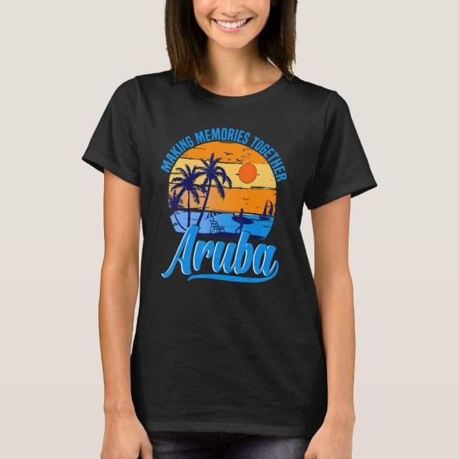 Camiseta Retro Aruba Caribe Palm Tree Beach vacaciones de v (Anverso)