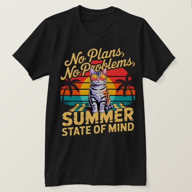 Camiseta Retro Atardecer Gato de Verano - Sin Plan (Anverso del diseño)