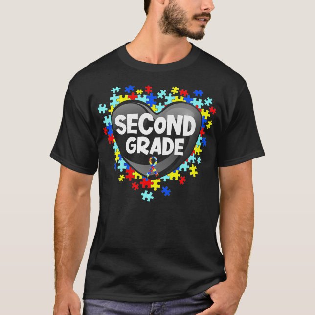 Camiseta Retro Autism Awareness Heart Second Grade Support  (Anverso)