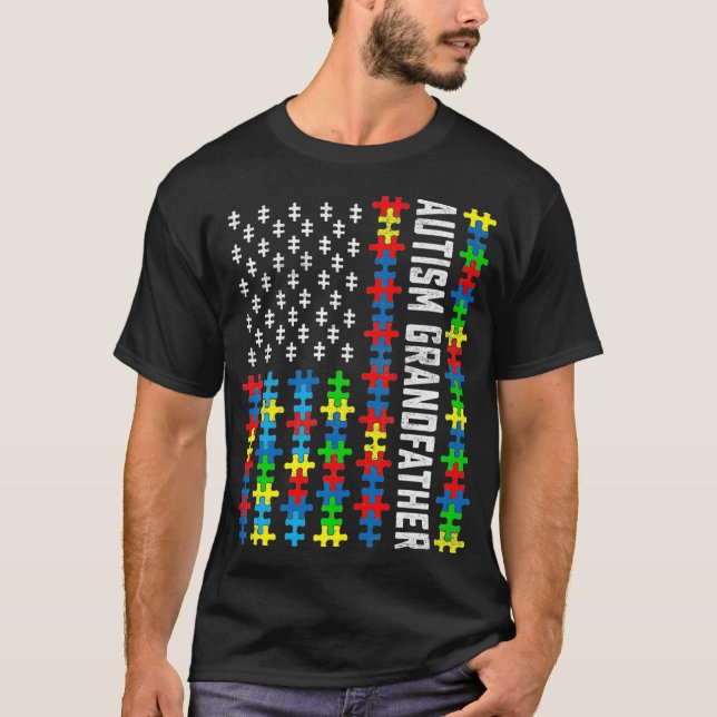 Camiseta Retro Autism Awareness USA Flag Grandfather Suppor (Anverso)
