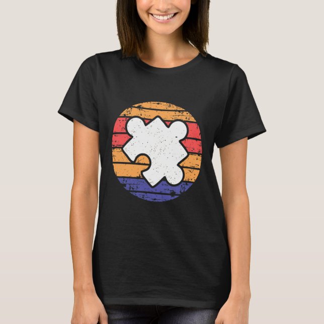 Camiseta Retro Autism Puzzle Piece 70s 80s Style Autism Awa (Anverso)