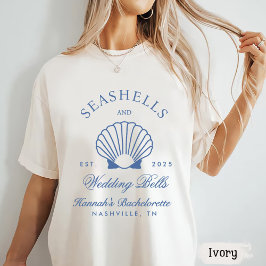 Camiseta Retro Azul Conchas Marinas y Campanas de Boda Desp