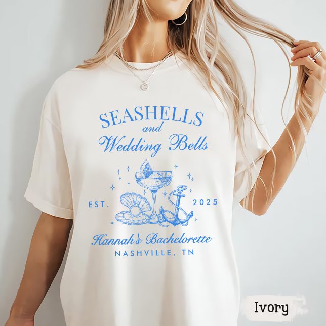 Camiseta Retro Azul Conchas Marinas y Campanas de Boda Desp (Subido por el creador)